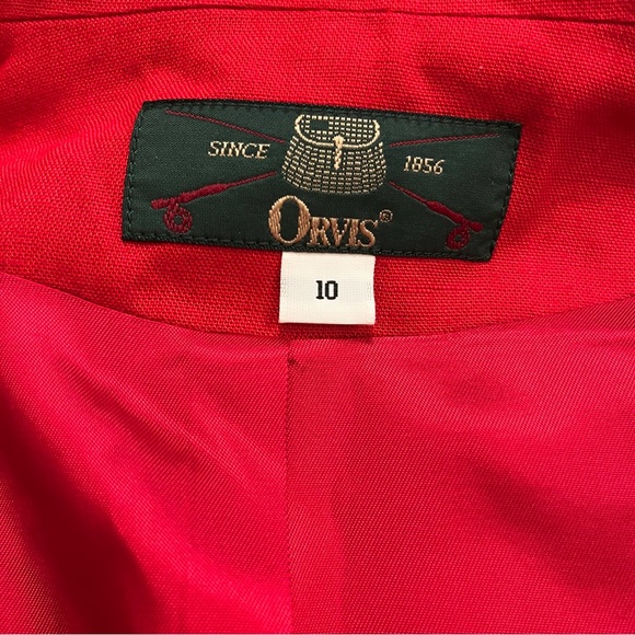 Orvis Blazer Jacket Womens 10 Red Rayon Linen Crop Bolero Office Work VTG Button - Picture 6 of 11